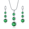 Silver jewelry set featuring green round gemstone necklace and long drop earrings - Necklace and Earring Set / Green