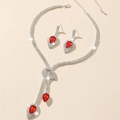 Brautschmuck-Set in Silber mit funkelnden Strasssteinen und roten tropfenförmigen Steinen - Wassertropfen 2-teiliges Set / Rot