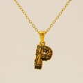 18k gold plated stainless steel letter P necklace with black graffiti texture design - Gold Letter P