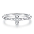 Elegant silver V-shaped cross ring with sparkling cubic zirconia pavé stones - Cross Pave Style (CBJZ148)