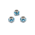 Set of three blue evil eye enamel beads with silver steel base for DIY jewelry making - Steel Base Blue