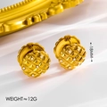 Detailed macro view of 18mm vintage textured round clip earrings with pearl inlays - Grid Pattern with Pearl