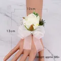 Corsage da polso con rosa bianca, fiocco in organza e perla per matrimoni - Corsage da Polso Bianco Verde
