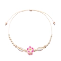 Handgefertigte Muschel-Halskette mit rosa Plumeria-Blüte und Holzperlen für den Sommer - Rosa