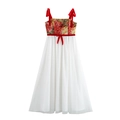 Vintage Hofkleid mit floralem Brokatmieder und weißem Rock aus gestuftem Tüll - XS / Rot