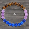 Three-color natural stone beaded bracelet for anxiety relief with tiger eye and amethyst - Anxiety Relief