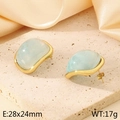 Boucles d'oreilles carrées en résine marbrée bleu clair et acier doré, 28x24mm - Bleu