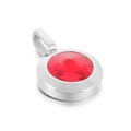 Polished stainless steel pendant featuring a large faceted round red crystal stone - Red Gemstone Silver Base (KP100821-K)