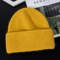 Detailed texture of thick ginger yellow plush rabbit fur knit hat for winter warmth - M (56-58cm) / Yellow