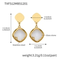 Golden stainless steel square glass stone earrings with a minimalist geometric finish - Earrings / Gold-White