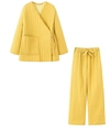 Bright yellow quilted cotton lounge set with kimono-style wrap top and elastic pants - XS / Yellow Set