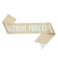 Glittery gold Birthday Princess sash with holographic lettering for birthday parties - 160*9.5cm / Gold Iridescent