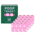 20 rolls of pink biodegradable dog poop bags with lavender scent and paw print design - Box Packaging / 20 Rolls Box / Pink