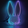 Glowing cyberpunk bunny girl mask with blue and purple LED lights for parties - Glowing Blue + Purple