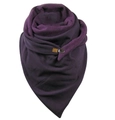 Thick dark purple fleece triangle scarf with button clasp and layered wrap design - 150*75cm / Dark Purple Rolled Button (Image 59)