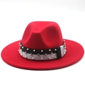 Detail of red fedora hat with a decorative pearl and rhinestone sparkling band - M (56-58cm) / 04 Red