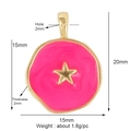 Rose red round charm with gold star and measurements showing 20mm height and 15mm width - Pentagram / Pink