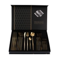 24-piece golden stainless steel cutlery set neatly arranged in a premium black gift box - Portugal Style (24Pcs Set/Flip Case) / Gold
