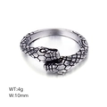 Oxidized silver snake ring for men, 10mm wide vintage hip-hop style animal wrap band - US 6 / Style A Double Snake Head Open / Steel