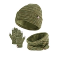 Conjunto invierno niños gorro bufanda y guantes de punto con rayas verdes y marrón - Conjunto verde mezclado para niños