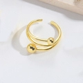 Verstelbare gouden meerlagige touwknoop ring met bolvormige uiteinden in Franse vintage stijl - Dubbele Koperen Kraal Stijl (JZ0460-5)