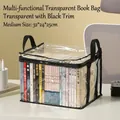Medium foldable clear PVC book storage bag with black trim and nylon handles - Medium / Black