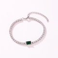 Elegant silver-toned tennis bracelet featuring clear cubic zirconia and a green rectangular stone - Rectangular Style (Green Rhinestone) / White Gold
