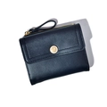 Short black trifold fashion wallet for women in PU leather with gold floral clasp - Black