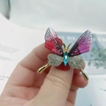 Elegant gold butterfly brooch with red gradient wings and sparkling crystal details - Rose Red Butterfly