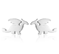 Macro detail of polished stainless steel dragon stud earrings with a mirrored reflection - Steel Color Dragon Ear Studs