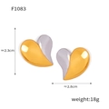 Detail showing two-tone gold and silver heart-shaped geometric stud earrings with dimensions - Two-tone 3D Heart