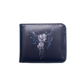 Men's navy bifold skull wallet with bull head print and zipper closure on white background - Bull Skull Skeleton