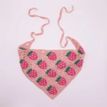 Pink handmade crochet bandana hair scarf with strawberry embroidery and tie-up design - Light Pink Strawberry