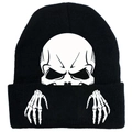 Schwarze Strickmütze mit weißem Totenkopf und Knochenhänden für Winter-Streetwear - Schwarz Weiß Totenkopf Stil (黑色-I) / Schwarz