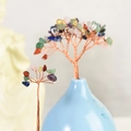 Handmade mixed crystal gemstone money trees with copper wire in blue ceramic vase - Multi-color Large Branch