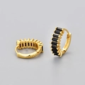 Detailed close-up of S925 sterling silver hoop earrings with rectangular black zircons - Rectangular Ear Buckles / Gold Black Zirconia