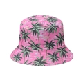 Pink bucket hat with palm tree and flamingo prints for summer beach sun protection - M (56-58cm) / Rose Red