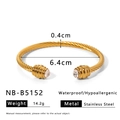 Detail showing gold twisted stainless steel cuff bracelet with 6.4cm inner diameter size - Gold Cable Base With Clear Stone (NB-B5152)