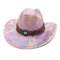 Colorful snake pattern western cowboy hat with turquoise band on white background - M(56-58cm) / Pink