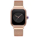 Elegant square rose gold quartz watch with black dial and metal mesh strap for women - Rose Gold Black Dial Rose Gold Mesh Strap