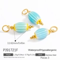 Set of three colorful striped glass watermelon charms with durable stainless steel rings - 11.62mm / Blue Yellow White Stripes (3PCS)