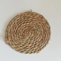 Handwoven round seagrass coaster in natural brown and green hues for dining table - Round 20cm / Natural Straw Color