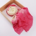 Pink and beige gradient wrinkled cotton linen scarf with fringe in a wooden box - Pink Beige Gradient
