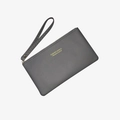 Gray long multi-functional wallet with a woven wrist strap in a sleek minimalist style - Gray