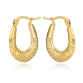 Close-up of golden textured hoop earrings with premium diagonal striped metal finish - Croissant Slanted Texture Style (C033)