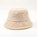 Detailed macro shot of the soft beige lambskin wool texture on a warm winter bucket hat - M (56-58cm) / Off White