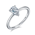 Macro shot of S925 engraving and 1.0ct pear-cut moissanite stone on silver ring - US 5 / Teardrop