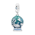 Silver ocean charm with blue gradient bead, coral and fish motifs for DIY jewelry - Underwater World Crystal Ball Pendant (1701)