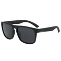 Men's polarized square sunglasses in matte black frame with vibrant green accents - Black Frame Green Label Gray Lens