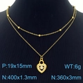 Collier double couche doré avec pendentif cœur en strass et chaîne perlée chic - Style Serrure Coeur (KN250378-SY)